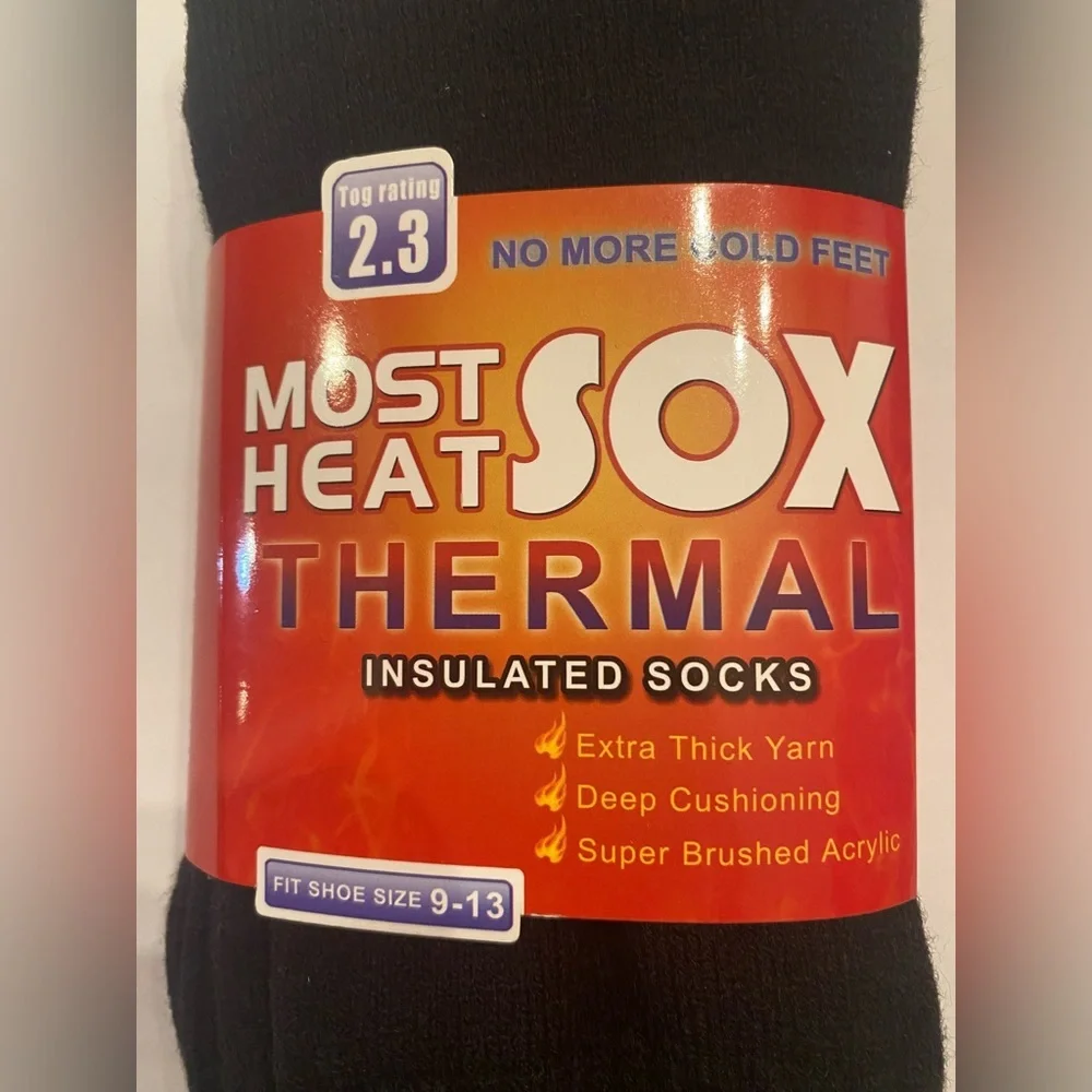 Most Heat‎ Sox Thermal Insulated Socks Black 2.3 TOG Mens Size 9-13